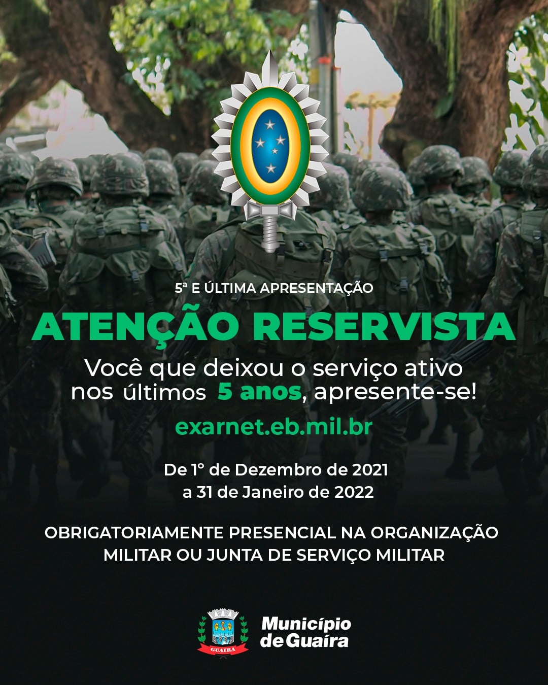 JUNTA DE SERVIÇO MILITAR CONVOCA RESERVISTAS DOS ÚLTIMOS ANOS PARA